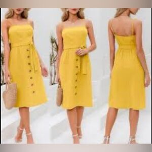 NWOT Simplee Small Yellow Cotton Midi Dress Pocket Spaghetti Strap Summer Casual